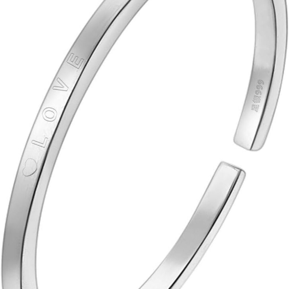 999 Solid Sterling Silver Bangle Cuff Bracelets F… - image 1